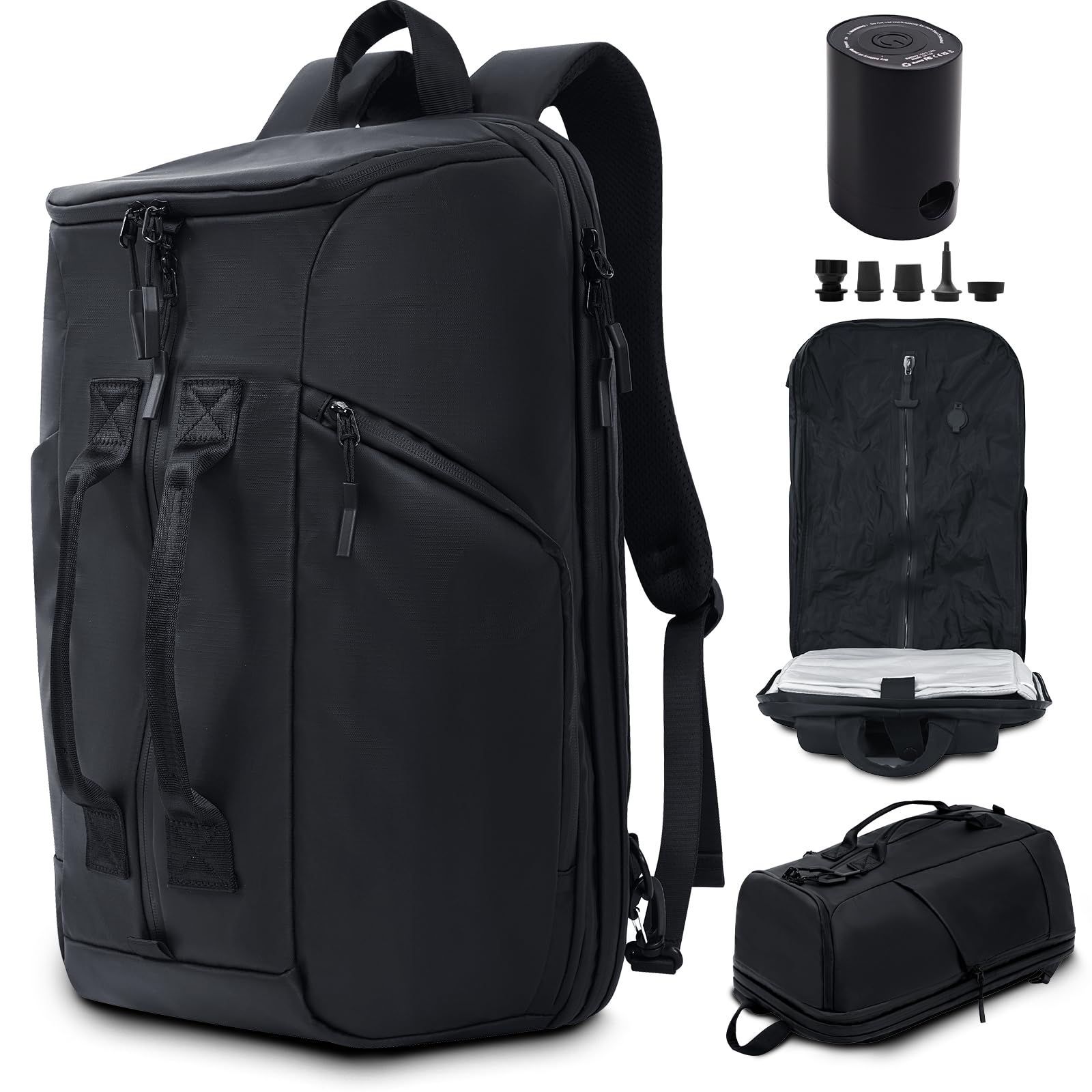【人気商品】17インチPC収納 エア真空 3way ボストンバッグにもなるバックパック キャリーオン機能 旅行バッグ 電動エアーポンプ付き メンズ 大容量 軽量 マチ拡張 リュック 機内持ち込み可能 ビジネス 出張 2泊 真空圧縮 3泊 撥水加工 10ポケット