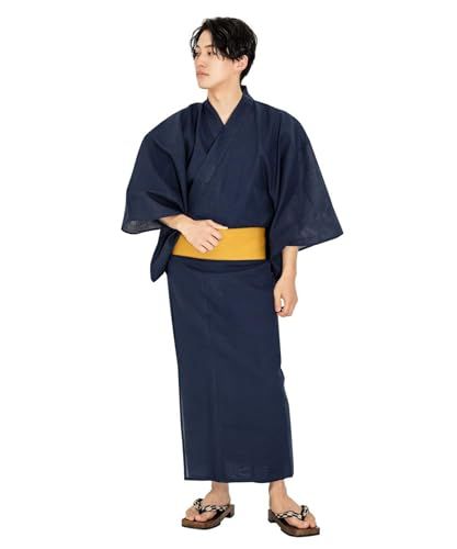 [KYOETSU] [キョウエツ] 浴衣 メンズ セット 男性 綿 しじら ゆかた 黒 紺 おしゃれ C 3点セットry