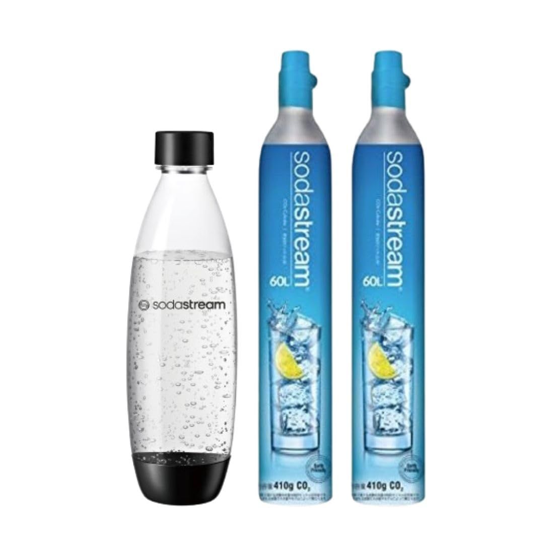 ［公式］ソーダストリーム ガスシリンダー 60L 2本セット(新規購入用) 食洗器対応1Lボトル（ブラック）付きry