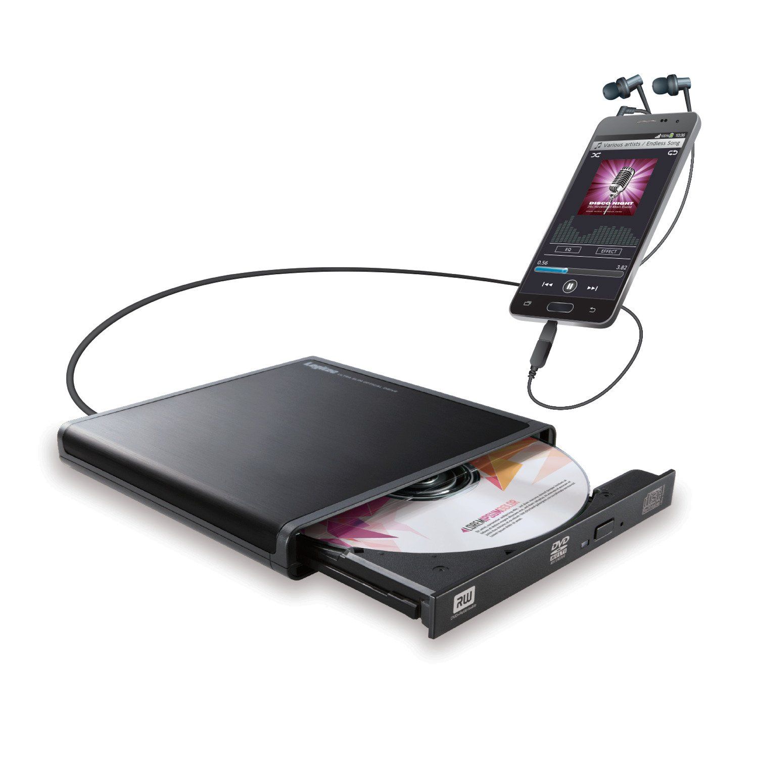 ロジテック CDドライブ スマホ タブレット向け 音楽CD取り込み USB2.0 Type-C変換アダプタ付 ブラック LDR-PMJ8U2RBK [ブラック]