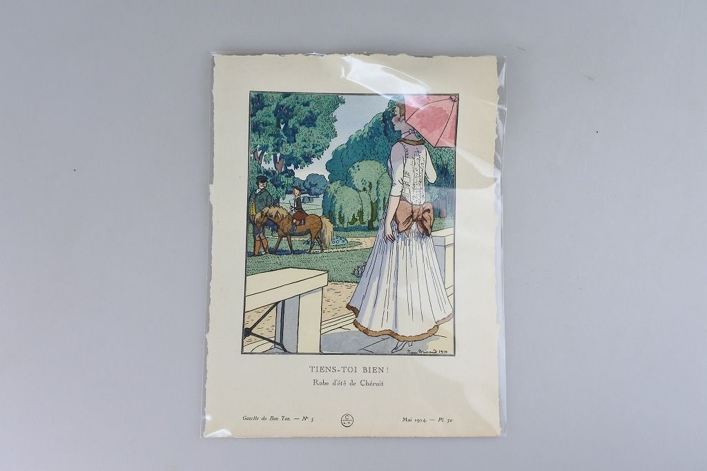 【ビンテージ・アンティーク】1914年 フランス製 Pierre Brissaud「Gazette du Bon Ton（ガゼット・デュ・ボン・トン）」リトグラフ（挿絵版画）第50図版 17,666円