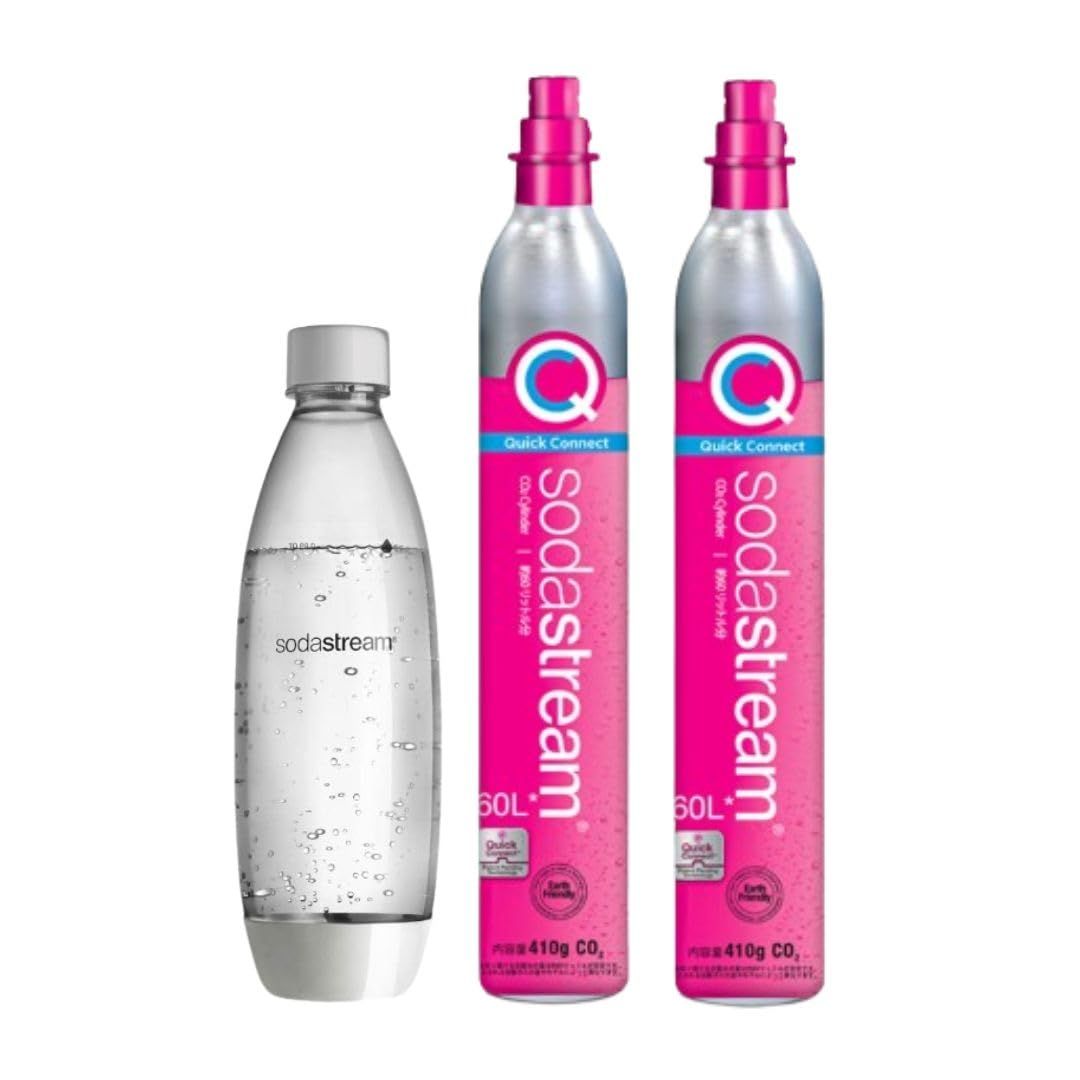 [公式] ソーダストリーム クイックコネクト ガスシリンダー 60L 2本セット(新規購入用) 食洗器対応 1Lボトル付き（ホワイト）sodastreamt 7ff62e18