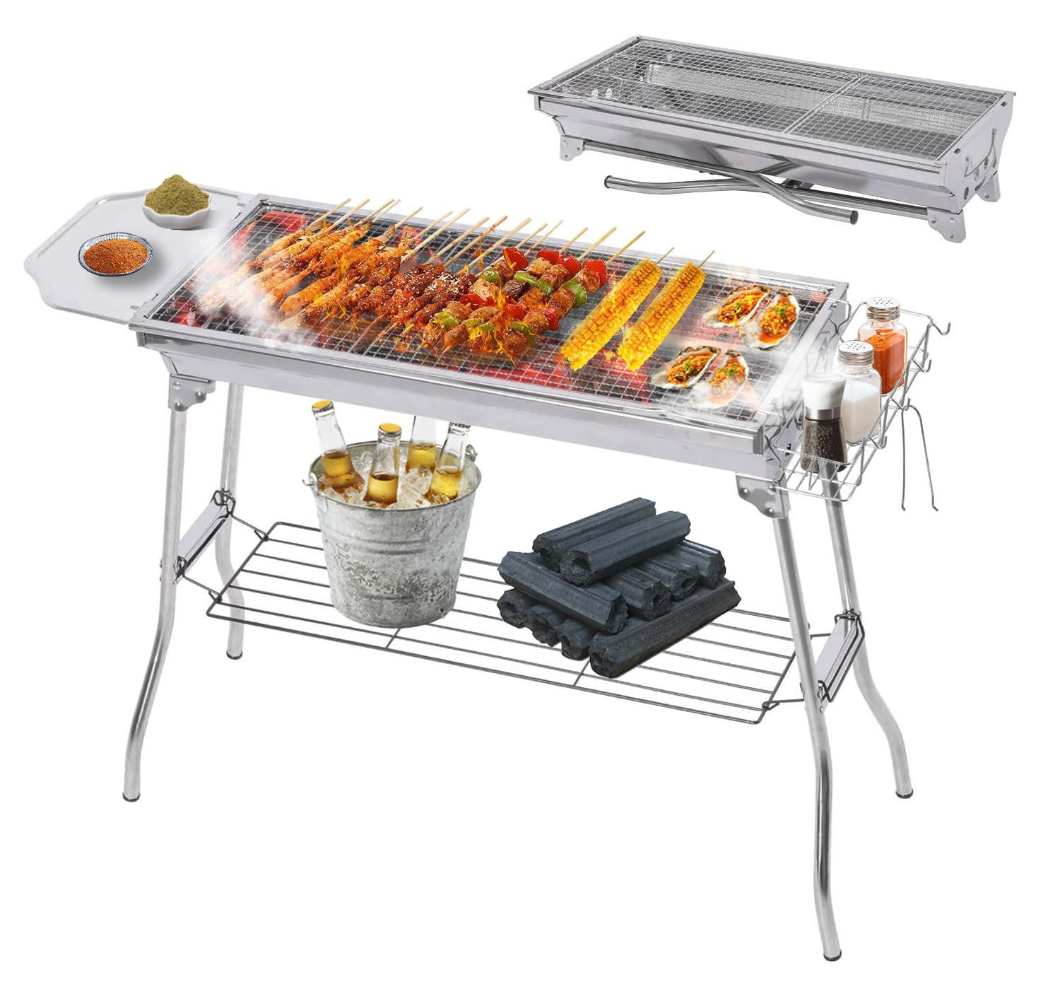 【hidemasa】バーベキューコンロ 折りたたみ bbq コンロ バーベキューグリル コンパクト 軽量 幅73.5cm 大人数 持ち運び便利 BBQグリル 焼き台 アウトドア レジャー 焼肉 料理 キャンプ用品ry