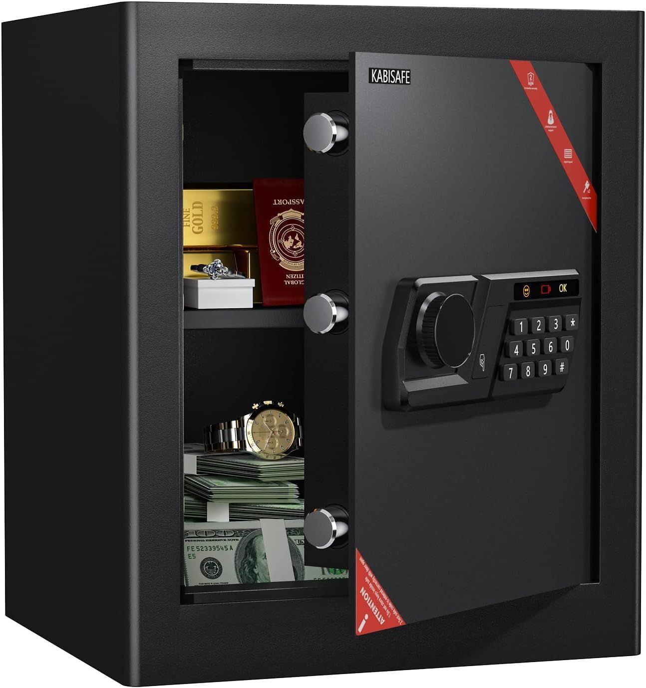 ☆新品☆家庭用金庫 テンキー式 セキュリティーボックス 業務用 店舗用 会社用 ホテル用 保管庫 A4ファイル対応 警報アラーム付き Type-C緊急給電機能搭載 盗難防止 防犯金庫 緊急キー付き 壁・床に固定可 日本語取扱説明書付き (47 b3e8dc5a