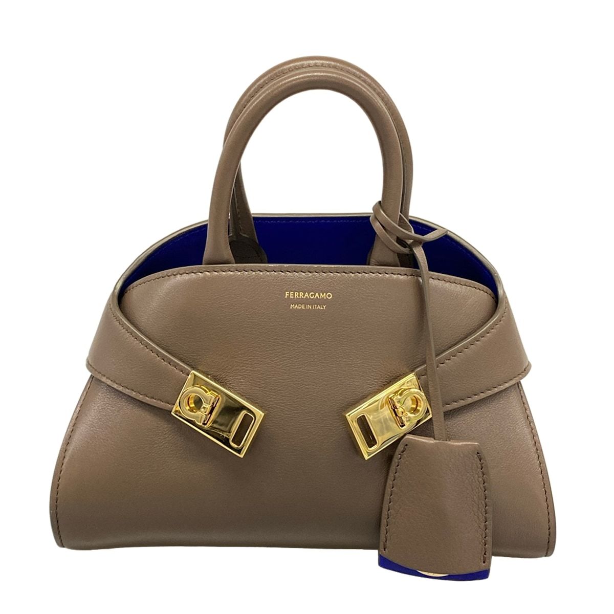 FERRAGAMO/SalvatoreFerragamo(サルバトーレフェラガモ) トートバッグ美品 ハグ バイカラー ハンドバッグ XS ダークブラウン レザー