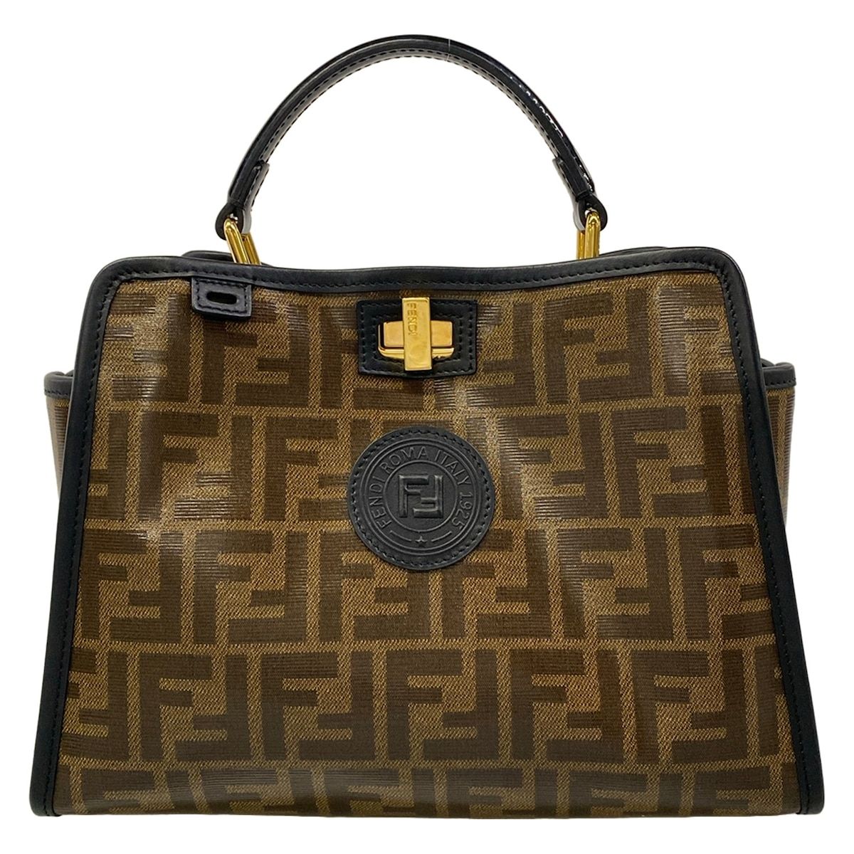 FENDI(フェンディ) ハンドバッグ ミニピーカブー 8BN306 ブラウン×黒 ディフェンダー付き レザー