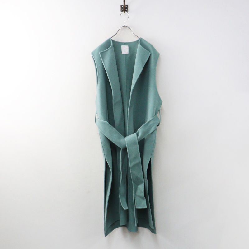 定価8.5万 ハーヴェルストゥディオ HAVEL studio CA BLRND REVER VEST 36＼グリーン カシミヤ混 リバーベスト ロング【2400015023175】