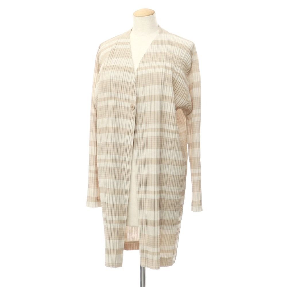【中古】プリーツプリーズ PLEATS PLEASE 2024年春夏 プリーツ加工 カジュアルジャケット ベージュ【サイズ表記なし（L位）】【レディース】