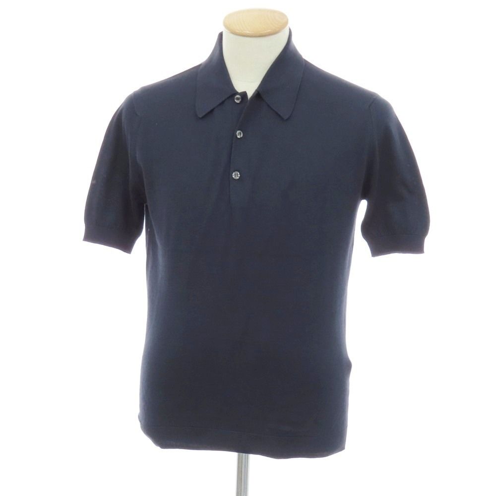 【中古】ジョンスメドレー JOHN SMEDLEY ハイゲージ シーアイランドコットン 半袖 ポロニット ネイビー【サイズXS】【メンズ】