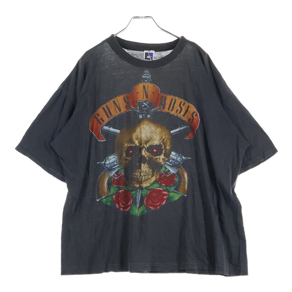 VINTAGE (ヴィンテージ) 90s GUNS ROSES ガンズローゼス ユーロ 袖シングル 裾ダブル クルーネックTシャツ ブラック