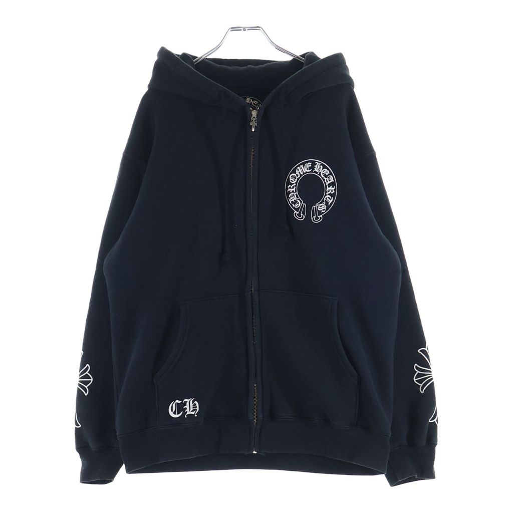 CHROME HEARTS (クロムハーツ) SWTSHRT HD ZIP 裏地サーマル スクロールラベルプリント ダガージップアップパーカー フーディ ブラック