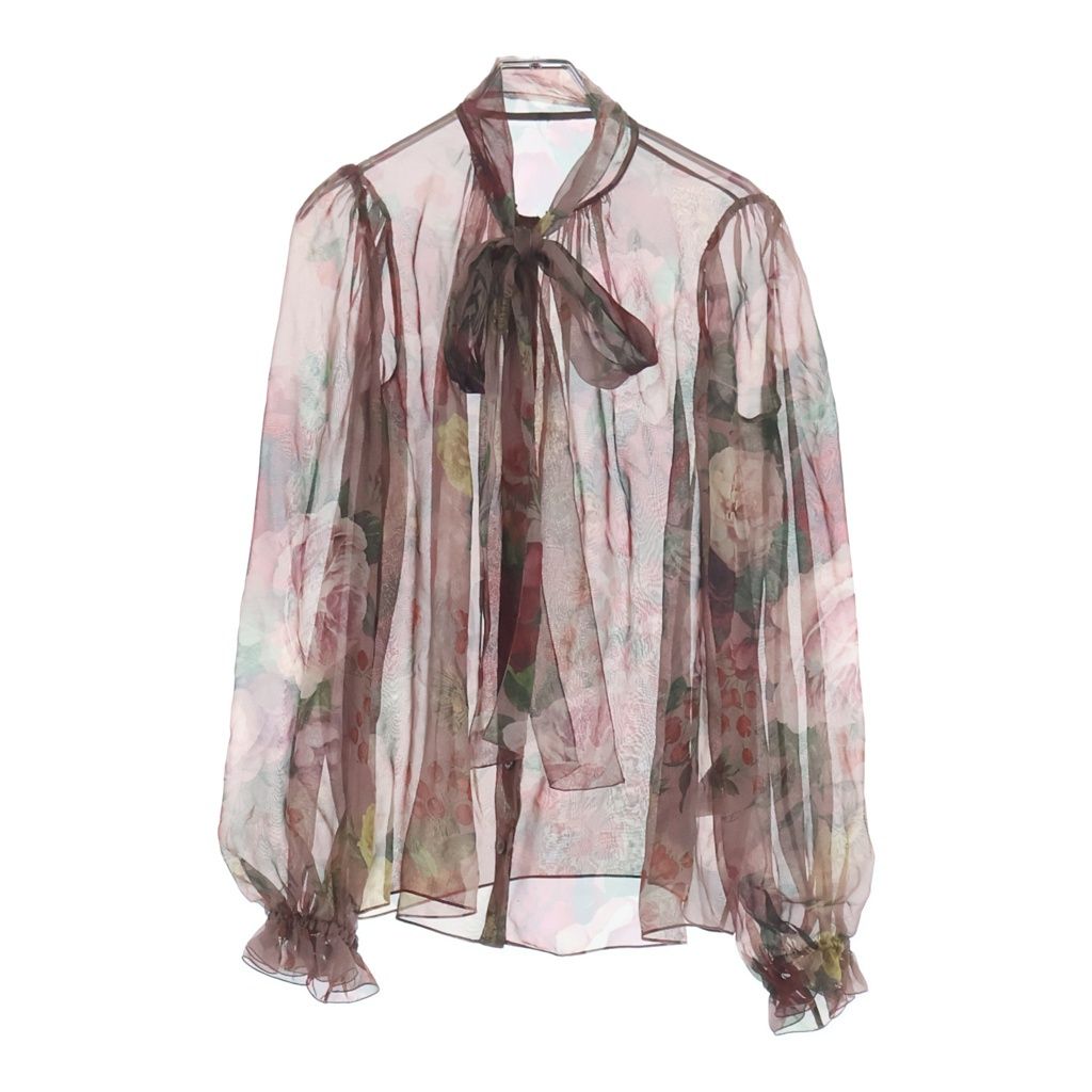 DOLCE & GABBANA (ドルチェアンドガッバーナ) ローズプリント シルクシャツ ピンク #36 FH-F5L14T