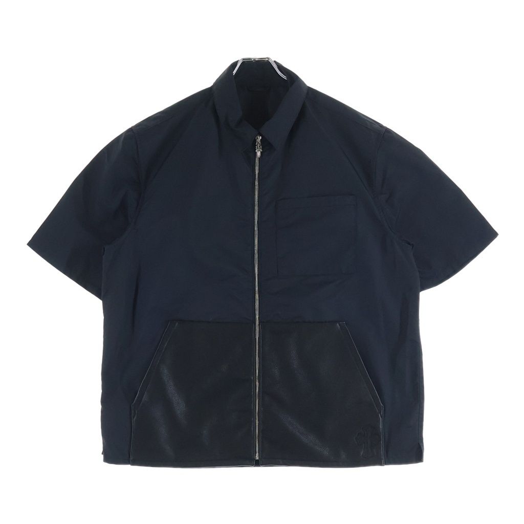 CHROME HEARTS (クロムハーツ) Y NOT Carpenter Leather Pocket Nylon Zip S/S Shirts ワイノット カーペンター レザーポケット 半袖シャツ ブラック