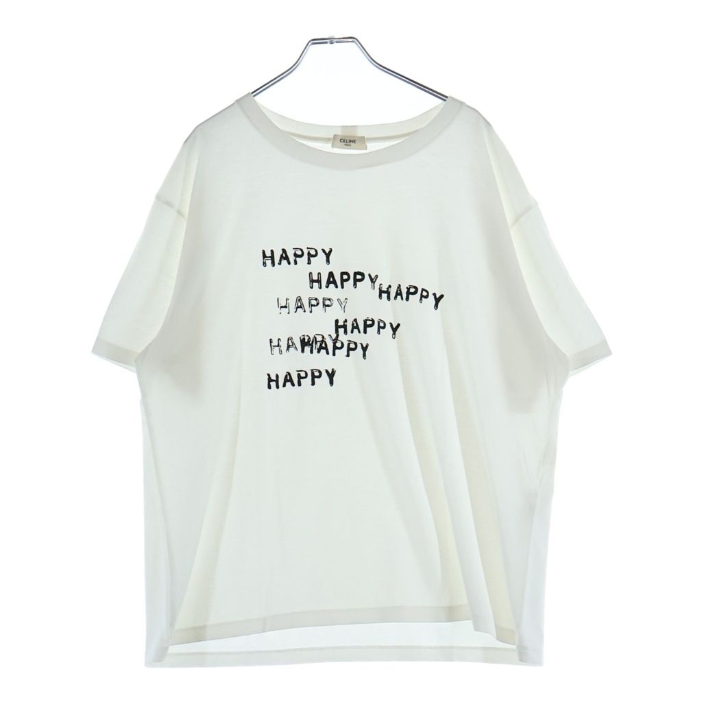 CELINE (セリーヌ) 25SS HAPPY HAPPY プリント クルーネック 半袖Tシャツ カットソー ホワイト RX06F671Q