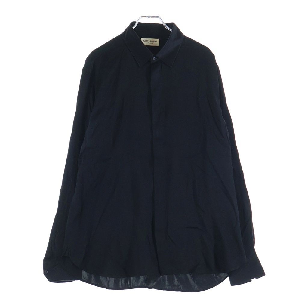 SAINT LAURENT PARIS (サンローランパリ) 比翼ボタン シルク 長袖シャツ ブラック 646850 Y900R