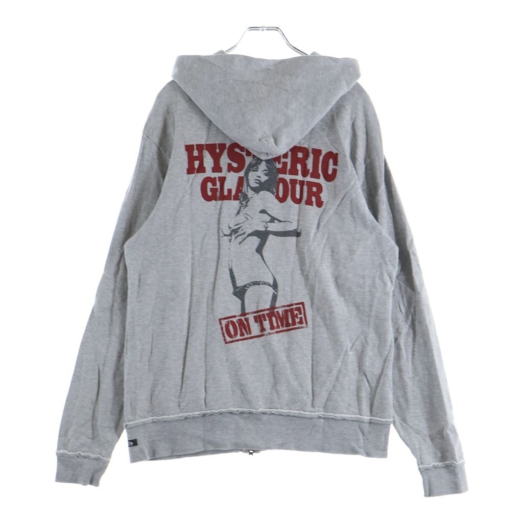 HYSTERIC GLAMOUR (ヒステリックグラマー) ON TIME GIRL PRINT ZIP UP HOODIE ガール両面プリント ジップアップ パーカー フーディ グレー CF-1243