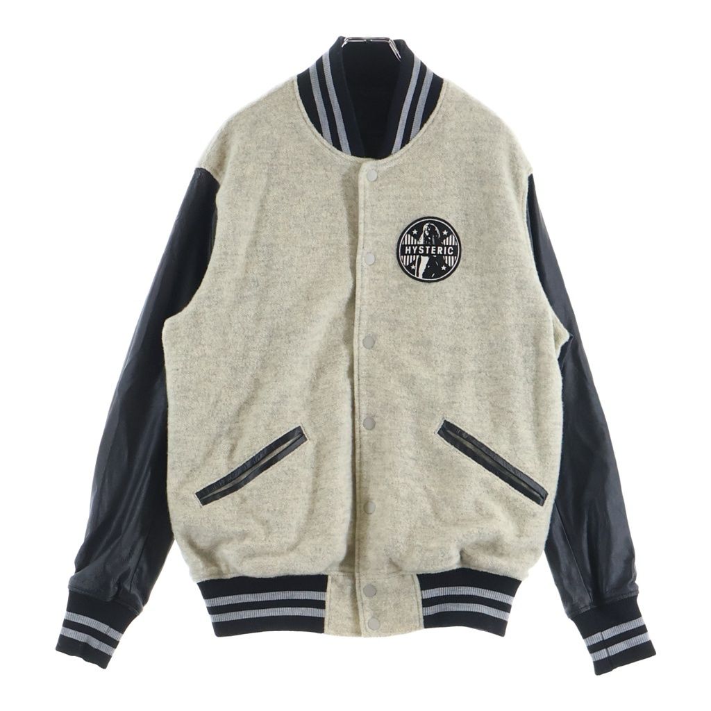 HYSTERIC GLAMOUR (ヒステリックグラマー) 14AW ARM LEATHER STADIUM JACKET アームレザー スタジャン グレー/ブラック 0243CJ01