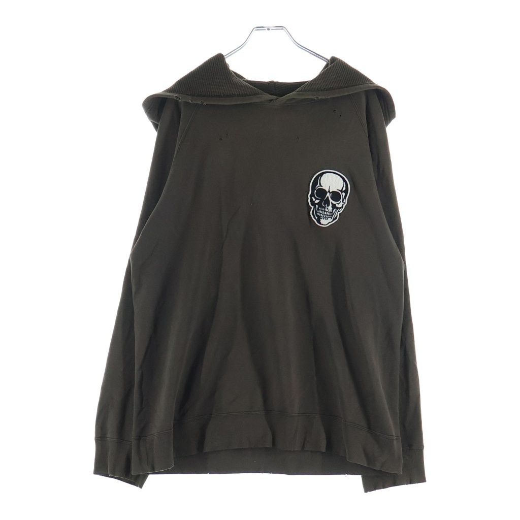 NUMBER (N)INE (ナンバーナイン) 04SS DREAM期 Double Skull Hoodie ドリーム期 ダメージ加工 ダブルスカル フーディー プルオーバーパーカー カーキ
