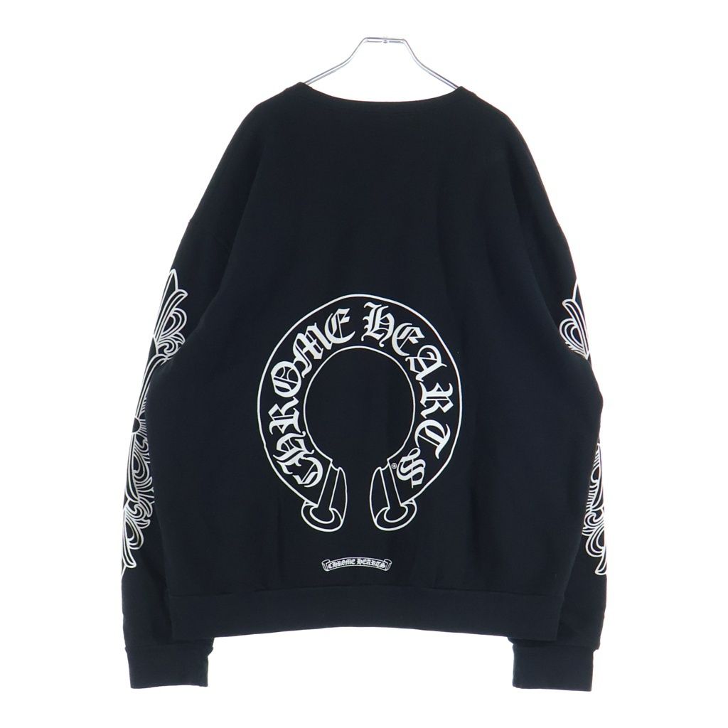CHROME HEARTS (クロムハーツ) Horseshoe Arm Floral Cross L/S Sweatshirt ホースシュー アームフローラルクロス クルーネック スウェットトレーナー ブラック
