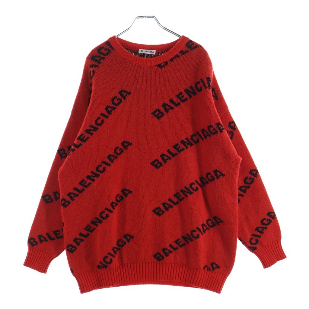 BALENCIAGA (バレンシアガ) LOGO CREW KNIT ロゴニット セーター ウール 542601 T1473 レッド