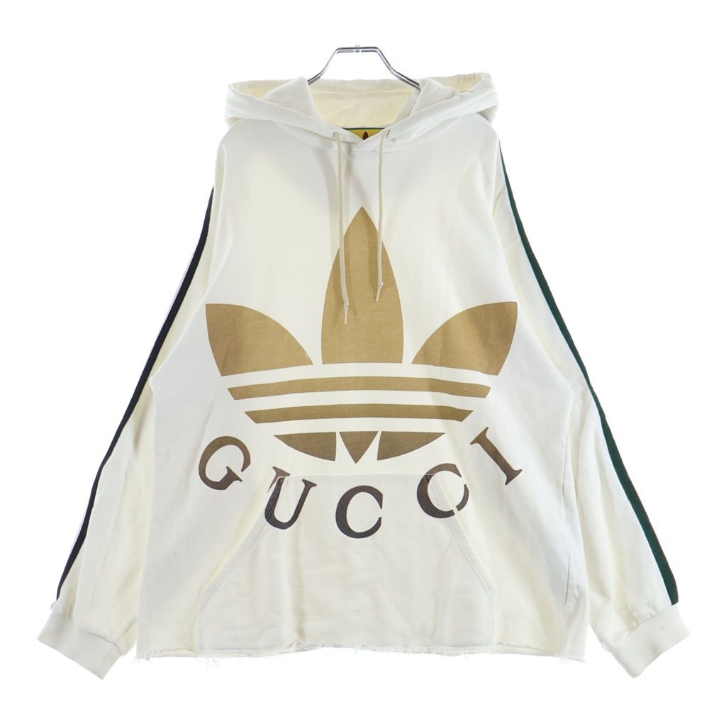 GUCCI (グッチ) ×adidas ロゴプリントスウェットプルオーバーパーカー 722967 XJE1L ホワイト