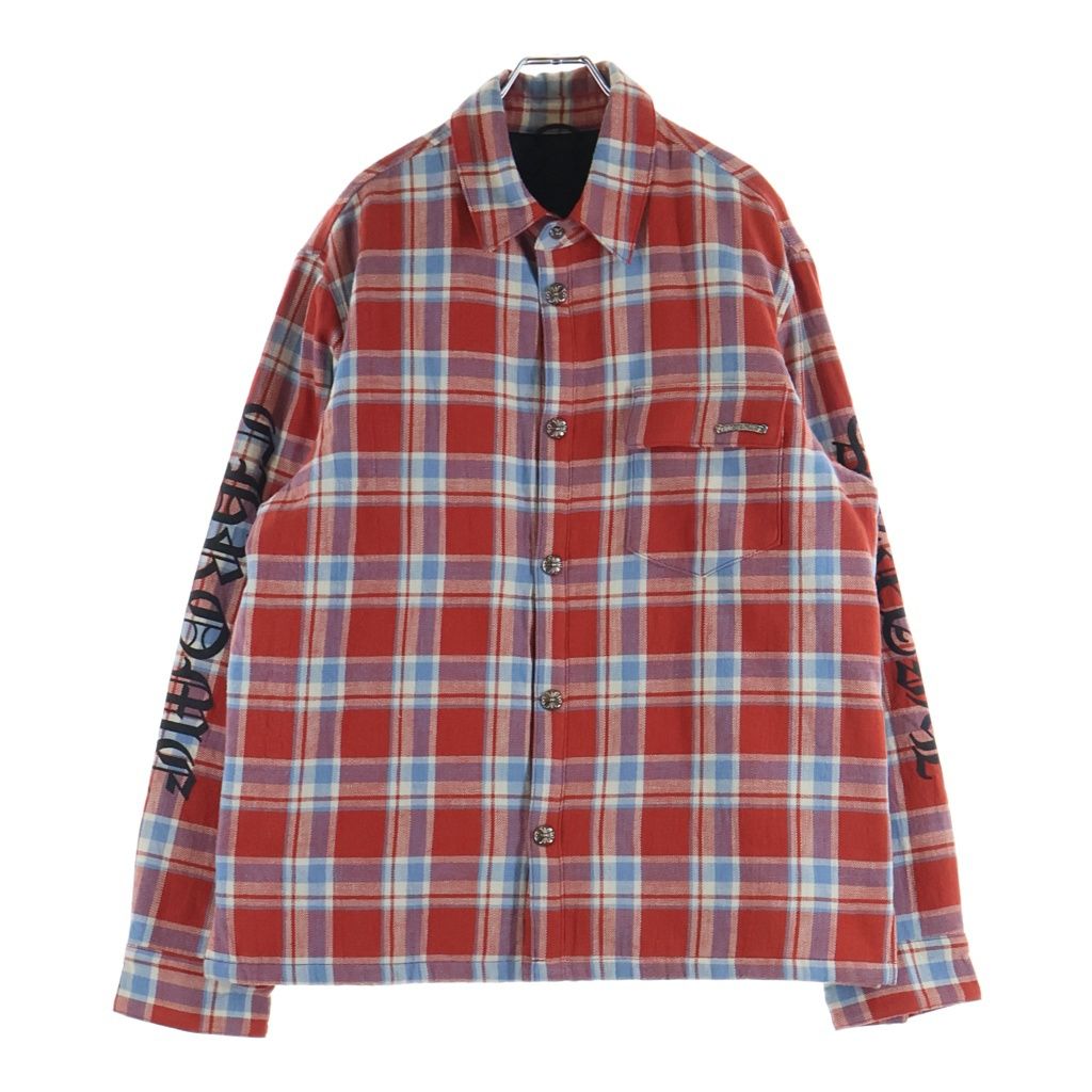 CHROME HEARTS (クロムハーツ) WORKN JNKYD PLD スリーブロゴ チェック柄キルティングシャツジャケット レッド