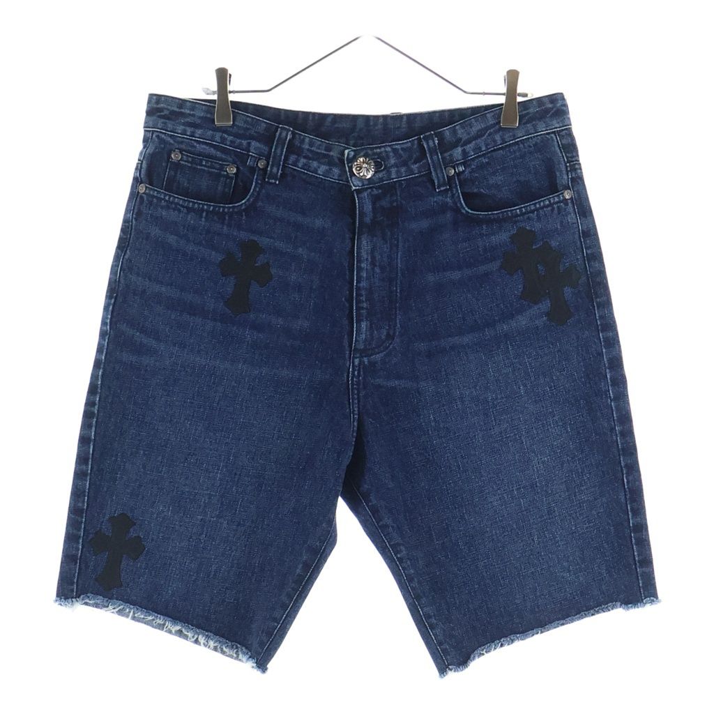 CHROME HEARTS (クロムハーツ) DENIM SHORTS クロスパッチ付き カットオフデニムショーツ インディゴ