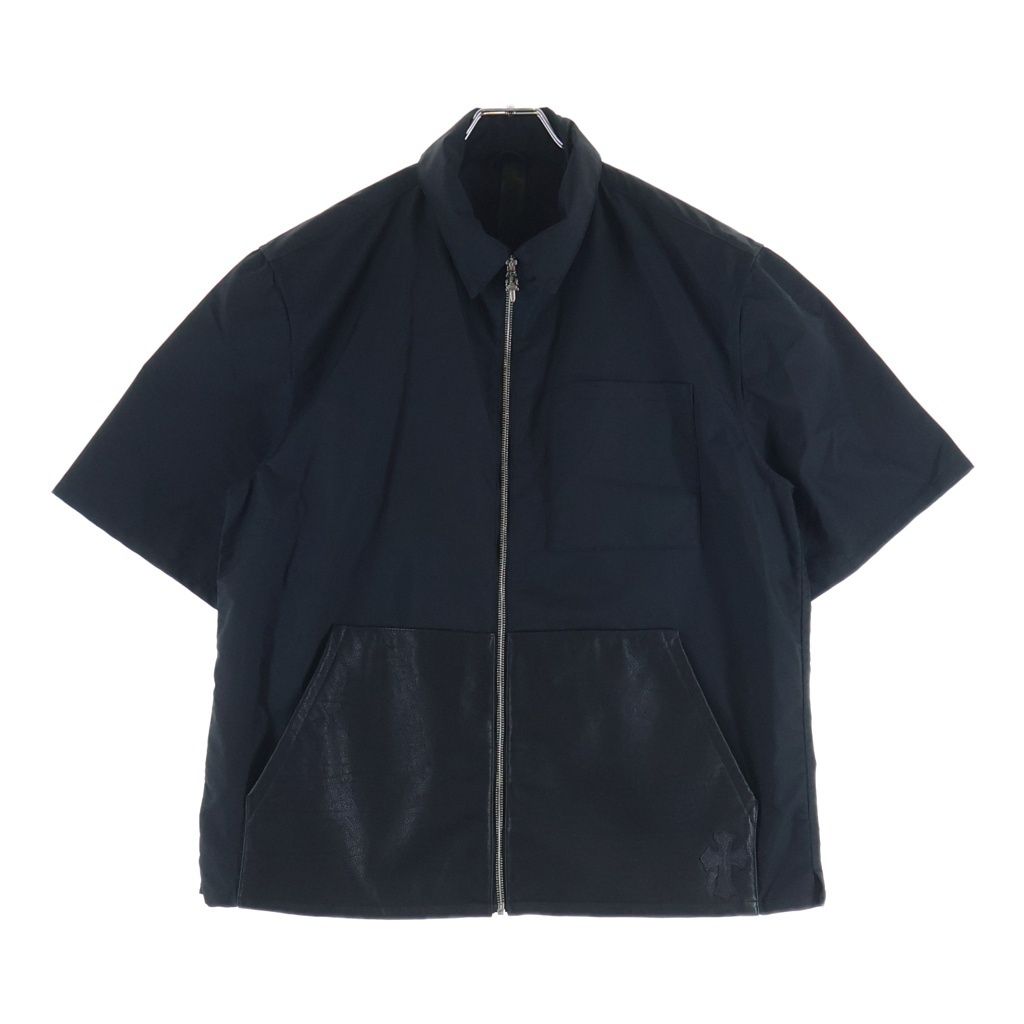 CHROME HEARTS (クロムハーツ) SEDATED カーペンターレザーポケットナイロンジップ 半袖シャツ ブラック