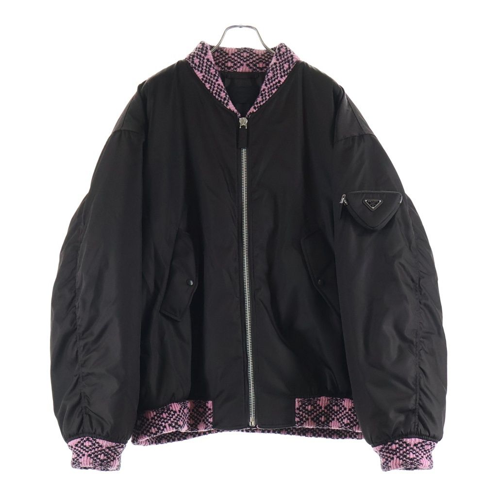 PRADA (プラダ) 21AW RE NYLON KNIT BOMBER JACKET リサイクル ナイロン ニット 中綿 ボンバージャケット ブルゾン ブラウン/ピンク SGB895