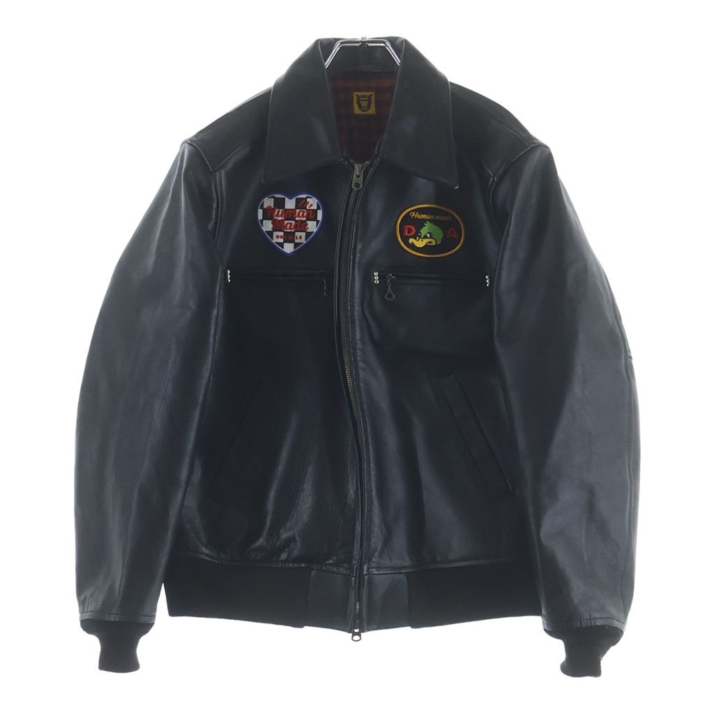 HUMAN MADE (ヒューマンメイド) LETHER JACKET ロゴワッペン ホーススキン レザージャケット ブラック HM28JK047