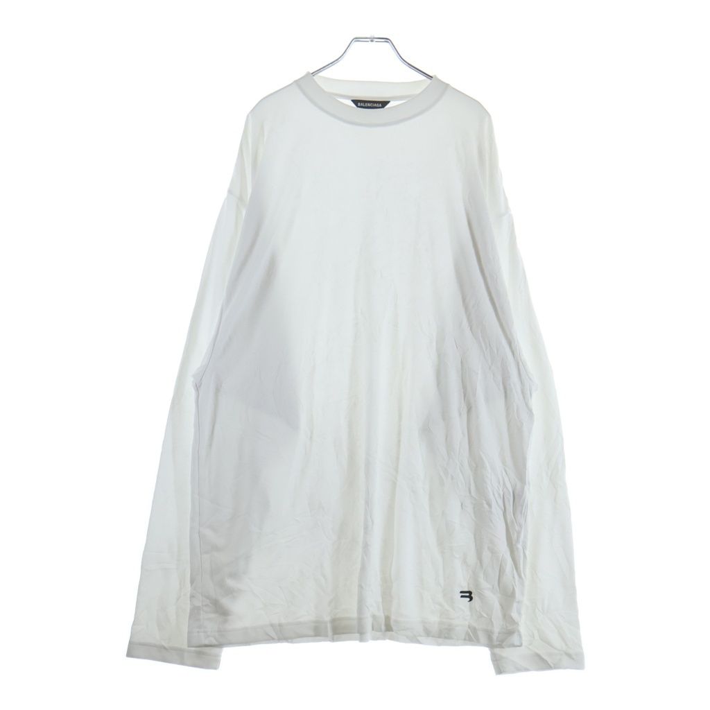 BALENCIAGA (バレンシアガ) ポリエステル ロゴエンブロイダリー スポーツ クルーネック長袖Tシャツ カットソー ホワイト 657093 TKV24