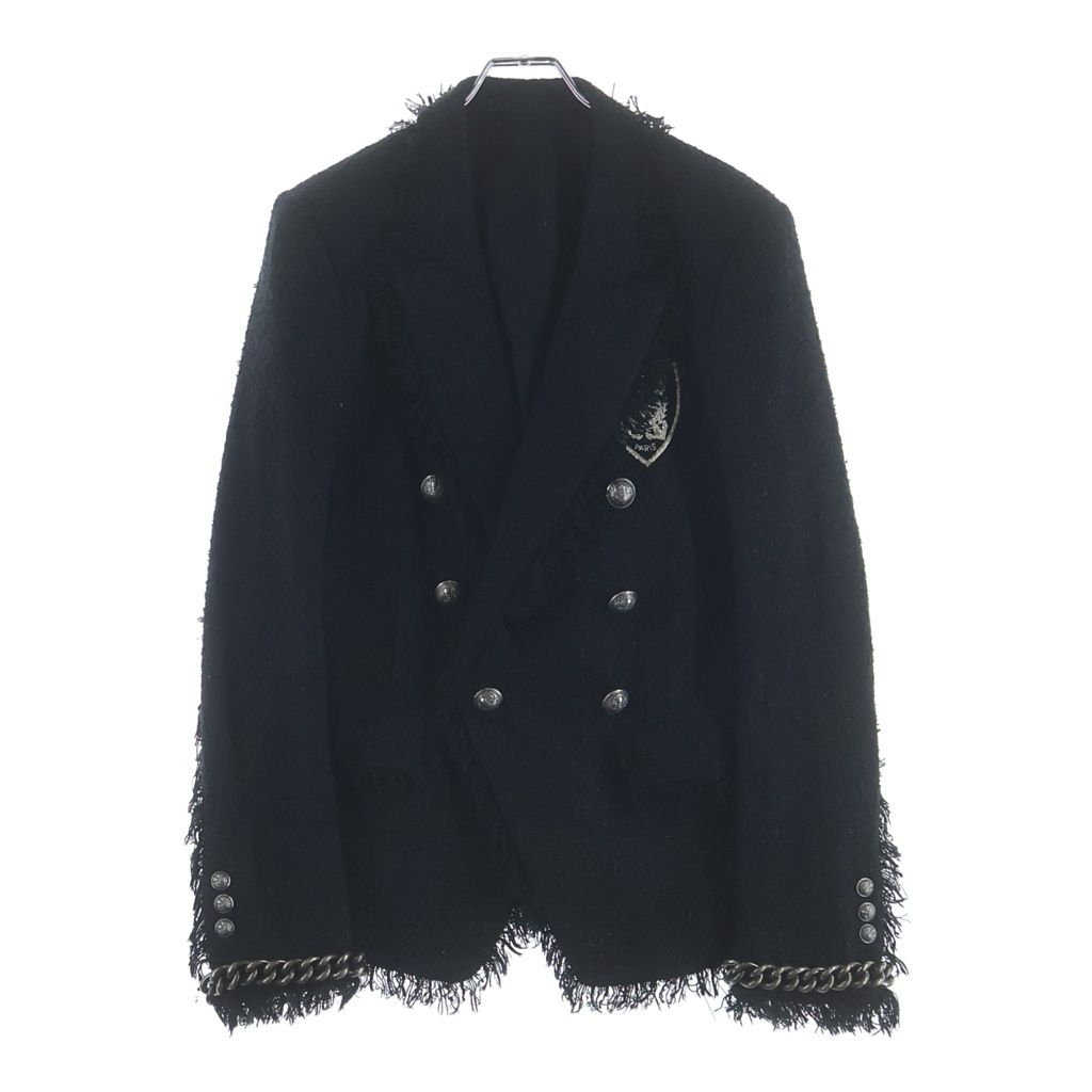 BALMAIN (バルマン) Logo Patch Tweed Blazer ロゴワッペン ツイード 袖チェーン装飾 ブレザー ジャケット ブラック S8H7010T338B