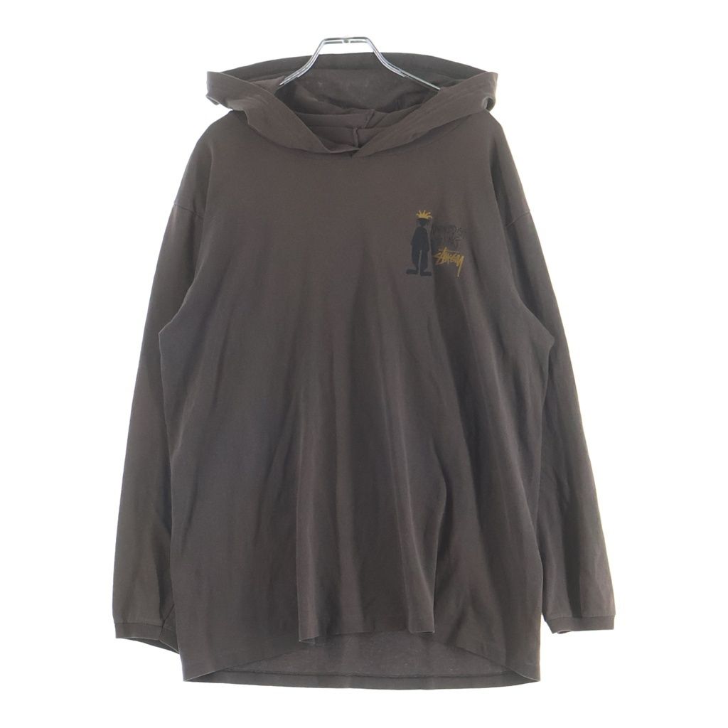 STUSSY (ステューシー) 80S VINTAGE KNOWLEDGE IS KING ヴィンテージ シャドーマン ノウレッジイズキング フーデッド長袖Tシャツ カットソー ブラウン