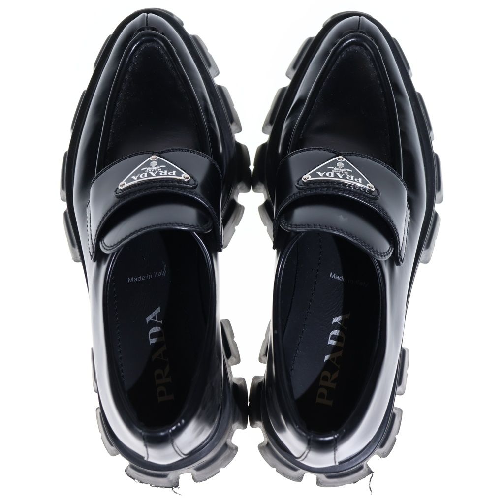 PRADA プラダ モノリス ナイロン ギャバジン シューズ 厚底 ロゴ 8.5 PRADA (プラダ) モノリス トライアングルロゴプレート レザー 厚底