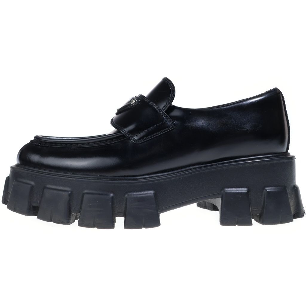 PRADA プラダ モノリス ナイロン ギャバジン シューズ 厚底 ロゴ 8.5 PRADA (プラダ) モノリス トライアングルロゴプレート レザー 厚底