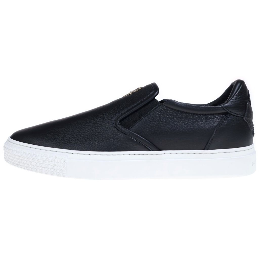 CHROME HEARTS (クロムハーツ) SLIP ON BLK CALF スリッポン CHプラスレザーパッチダガー付レザースニーカー ブラック