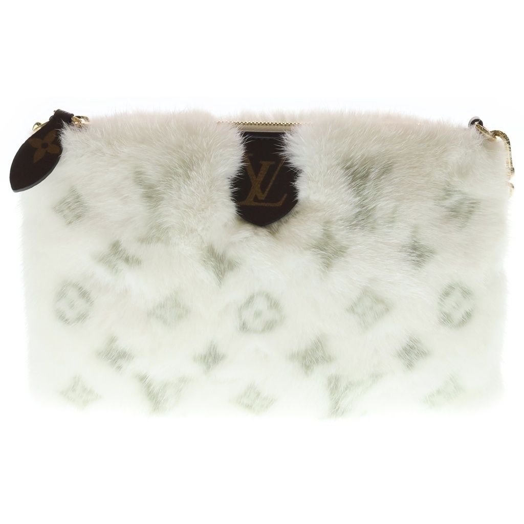 LOUIS VUITTON (ルイヴィトン) モノグラム ソフトミンクファー ネオポシェットミラ ショルダーバッグ ゴールド金具 ホワイト/ブラウン M59294 RFID