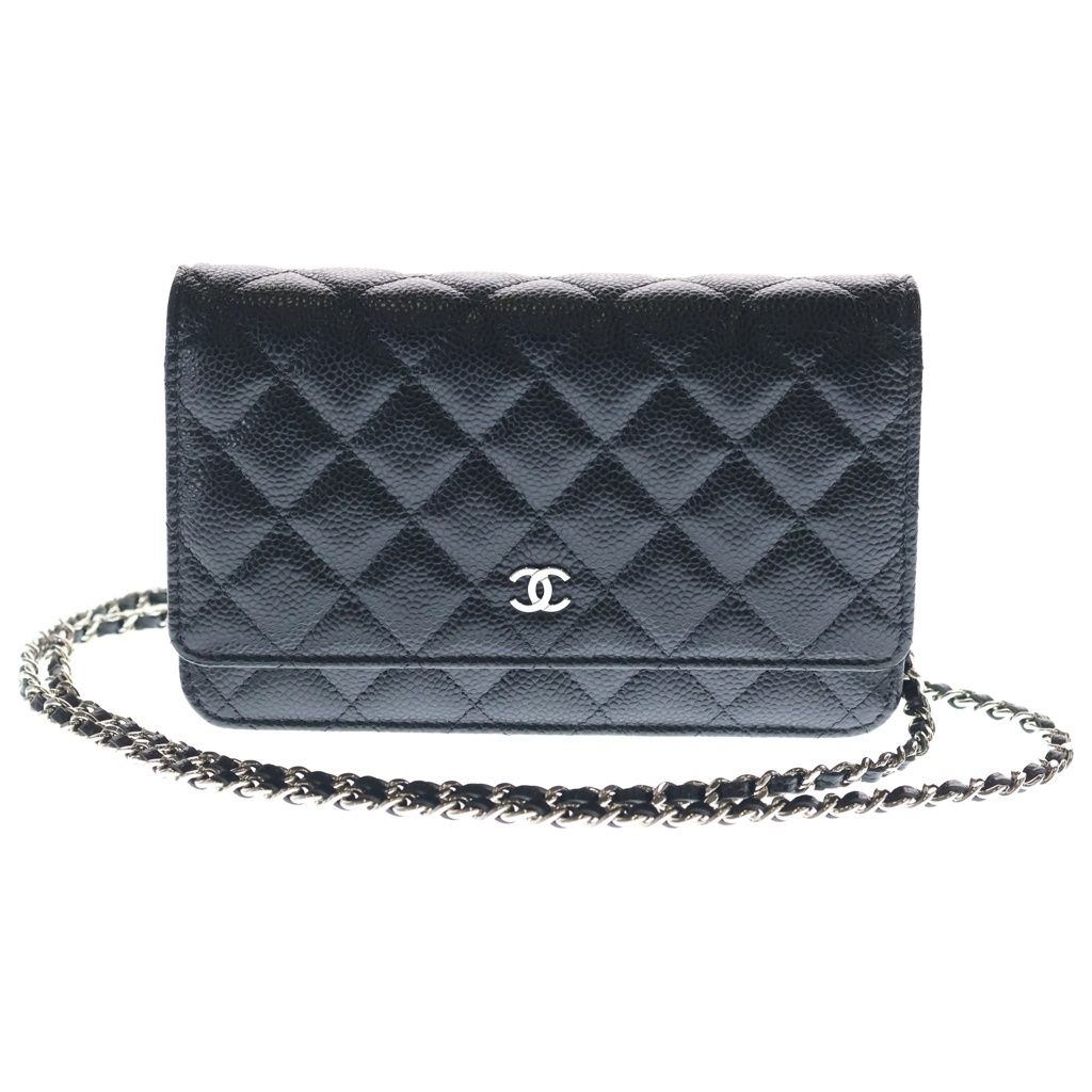 CHANEL (シャネル) マトラッセ チェーンショルダーウォレット ショルダーバッグ ブラック キャビアスキン AP4241 シルバー金具