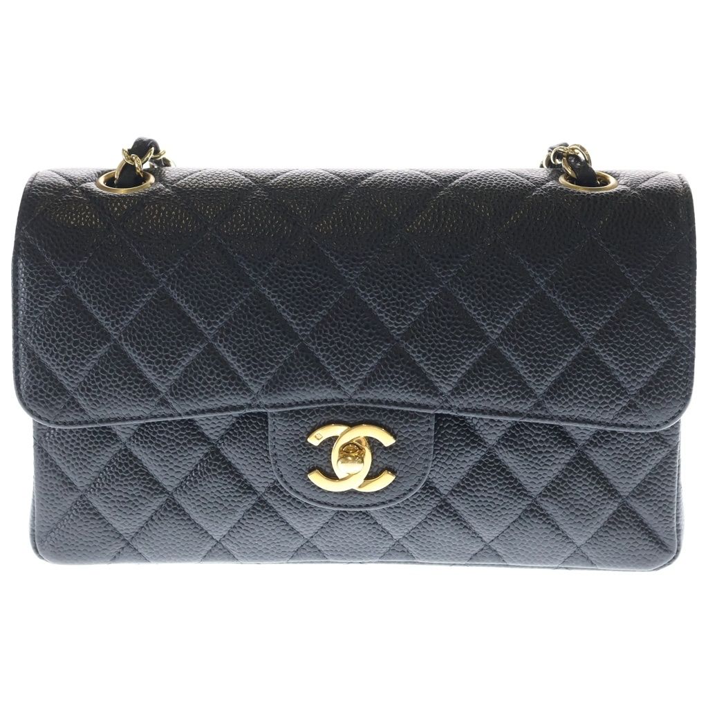 CHANEL (シャネル) マトラッセ 23 WフラップWチェーンショルダーバッグ ブラック キャビアスキン ゴールド金具