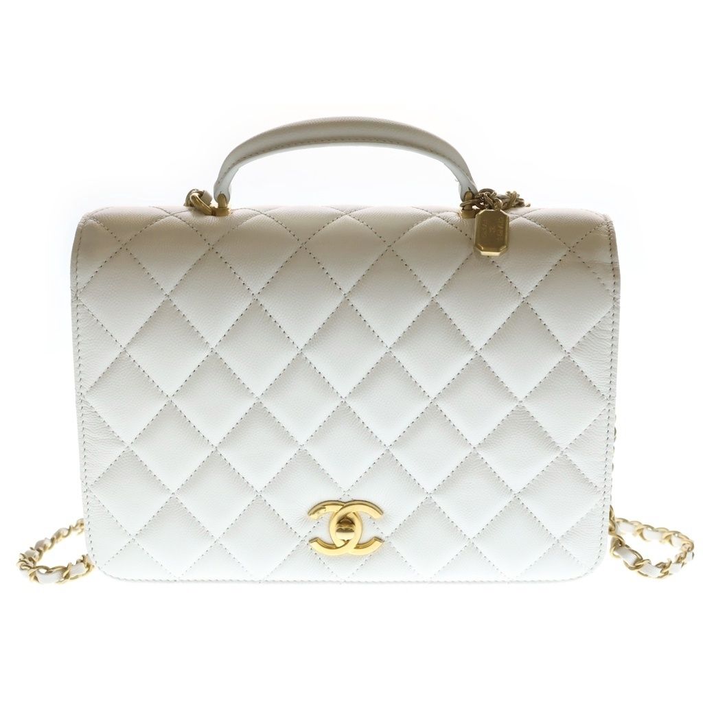 CHANEL (シャネル) マトラッセ フルフラップ 2wayチェーンショルダーバッグ ハンドバッグ ホワイト キャビアスキン AS4286 ゴールド金具