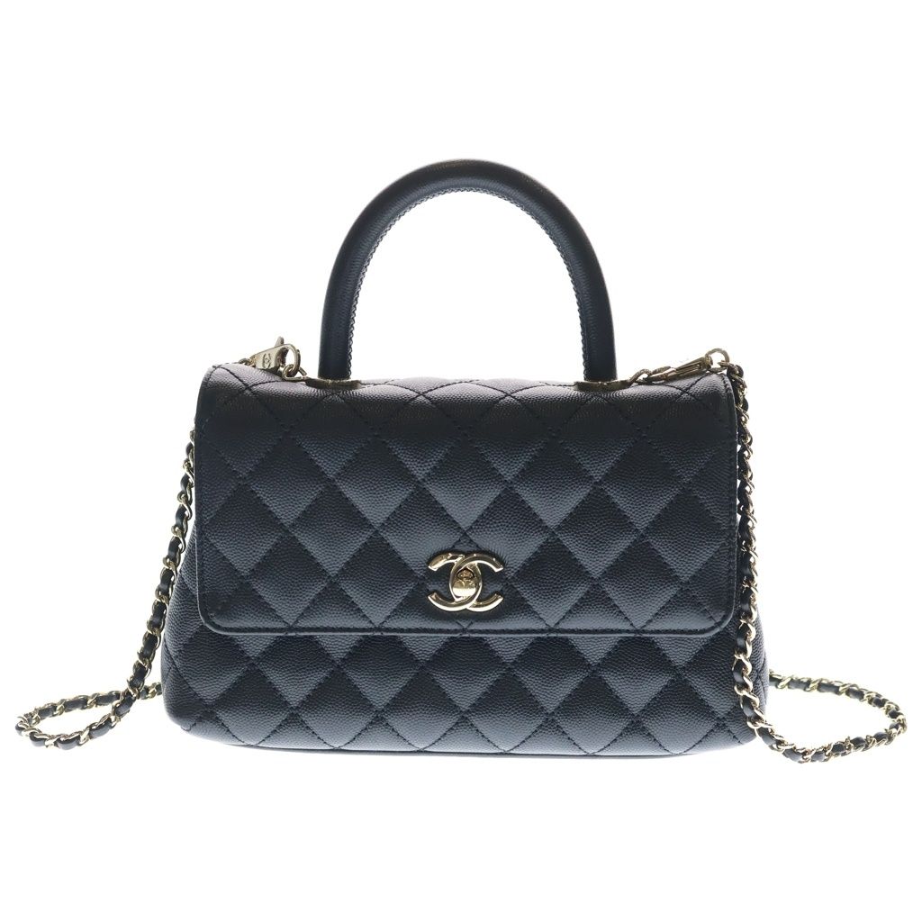 CHANEL (シャネル) ココハンドル24 XS キャビアスキン ゴールド金具 2WAY ハンドバッグ ショルダーバッグ A92990 ブラック
