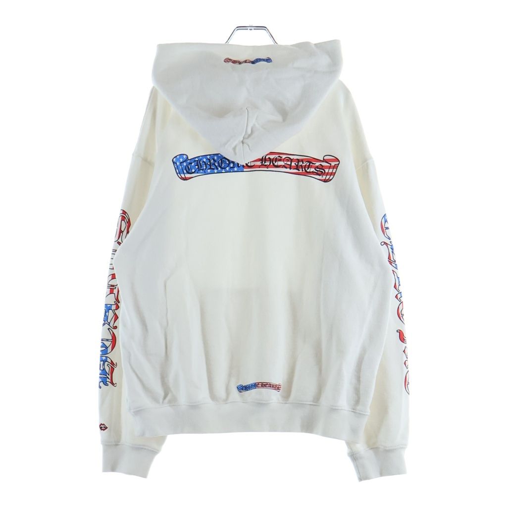 CHROME HEARTS (クロムハーツ) American Flag Back Scroll Logo Label Pullover Sweatshirt 星条旗 アメリカンフラッグ プルオーバーパーカー フーディー ホワイト