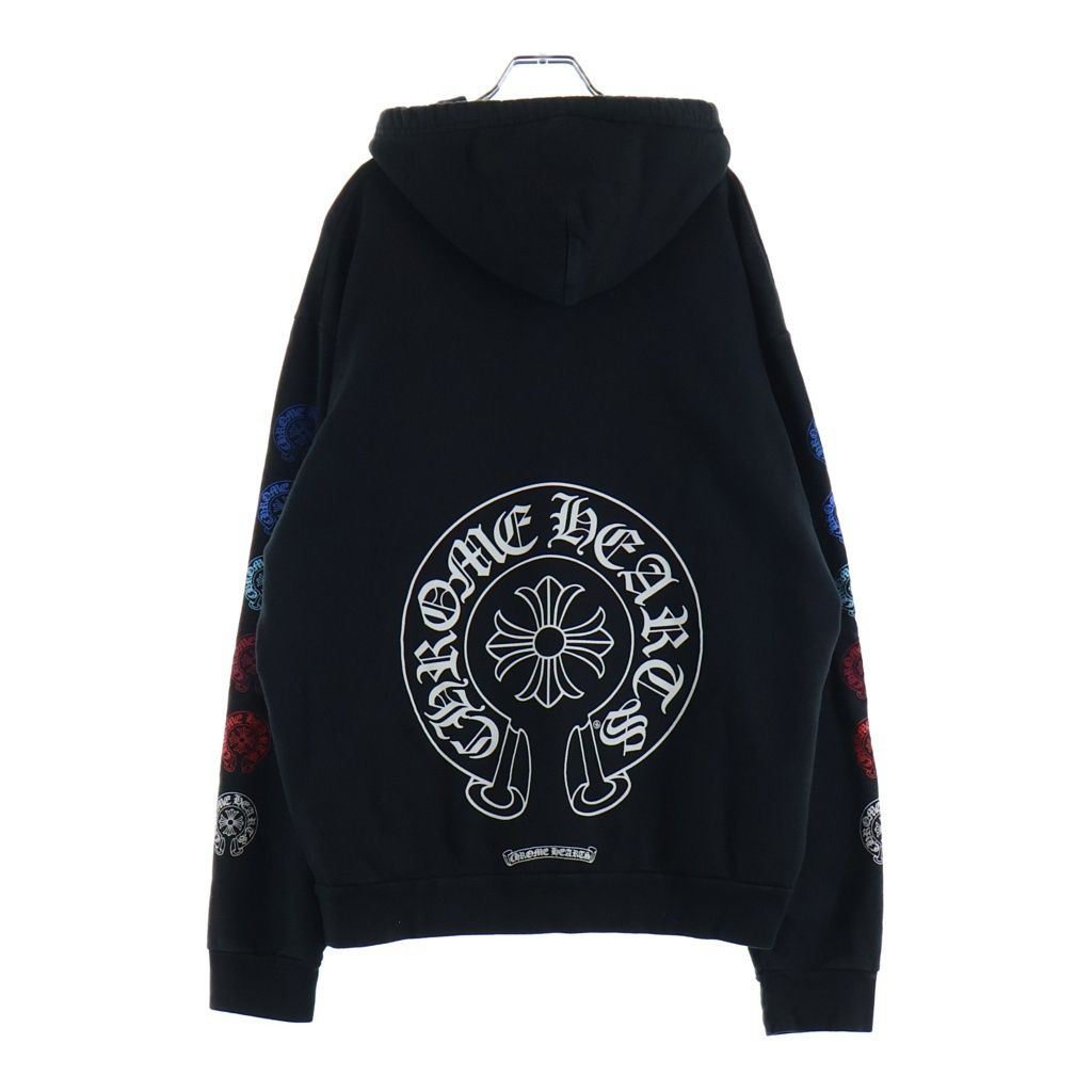 CHROME HEARTS (クロムハーツ) Multi Color Horseshoe Pullover Hoodie マルチカラー スリーブホースシューロゴ プルオーバーパーカー フーディー ブラック
