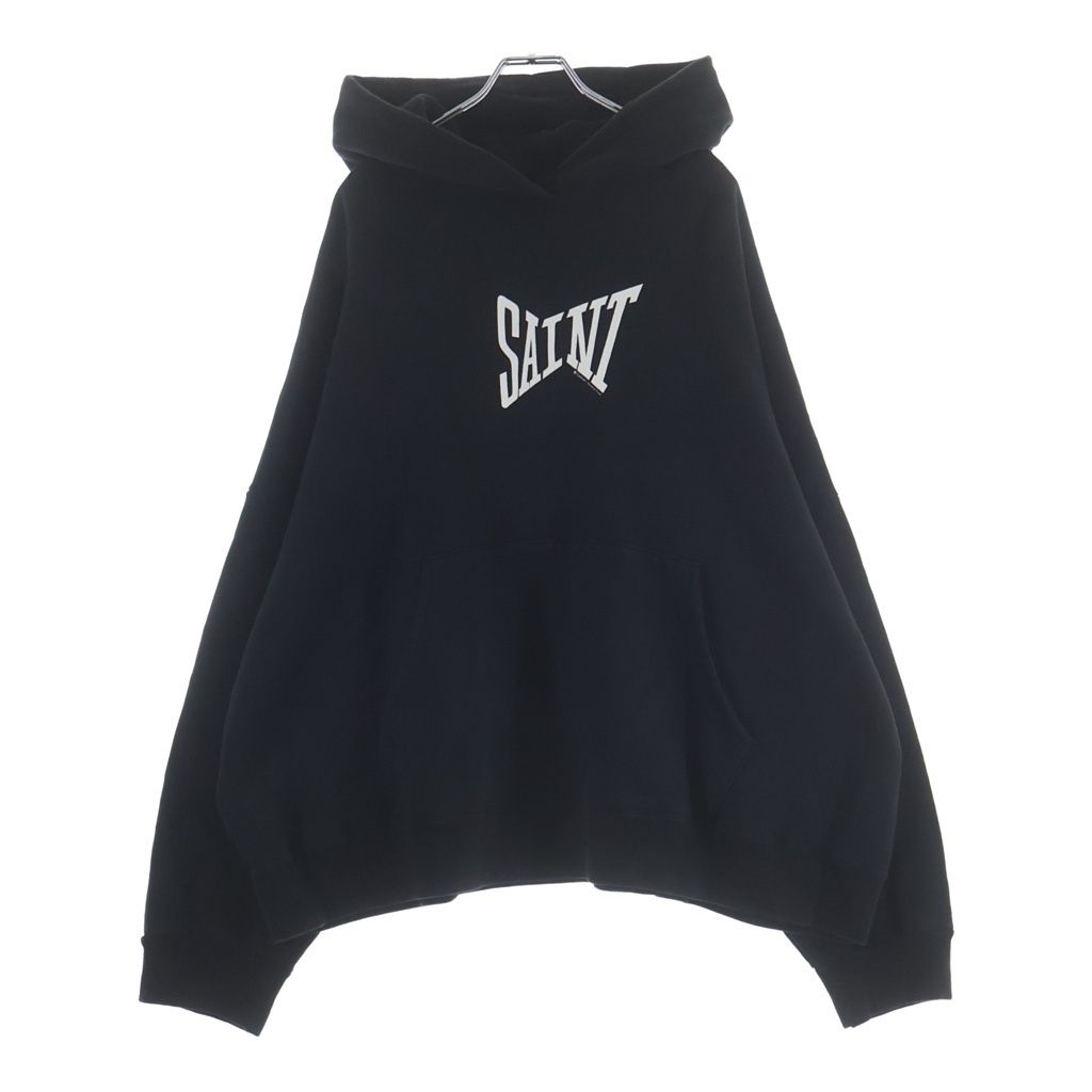 SAINT MICHAEL (セントマイケル) 24AW RIBON SAINT HOODIE SM-YS1-0000 -039 ロゴプリント スウェット プルオーバーパーカー ブラック