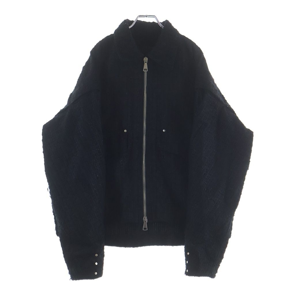 A.F ARTEFACT (エーエフアーティファクト) TUCK SLEEVE JACKET LUXURY TWEED タッグスリーブ ツイード ジップアップジャケット ブラック