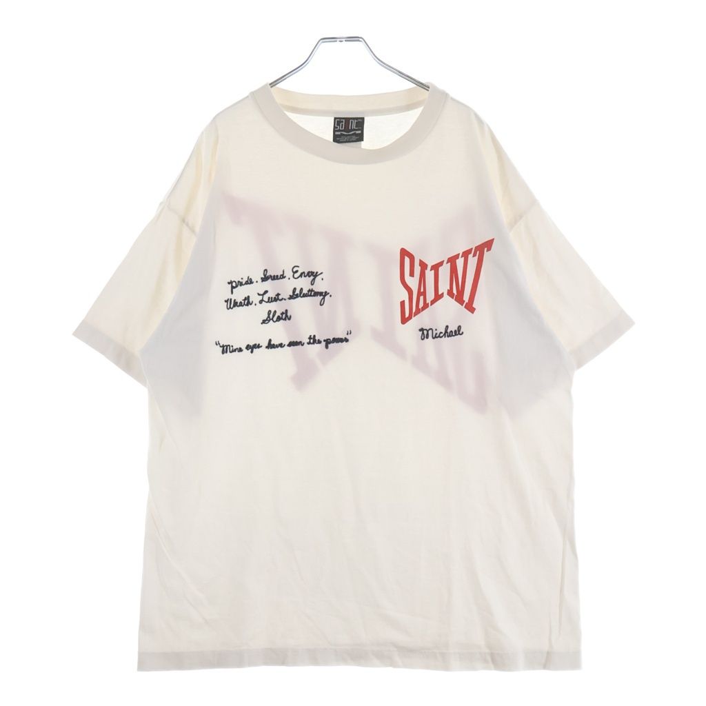 SAINT MICHAEL (セントマイケル) 21SS S/S TEE LOGO EMB ロゴエンブロイダリー クルーネック 半袖Tシャツカットソー ホワイト SM-21-0000-007