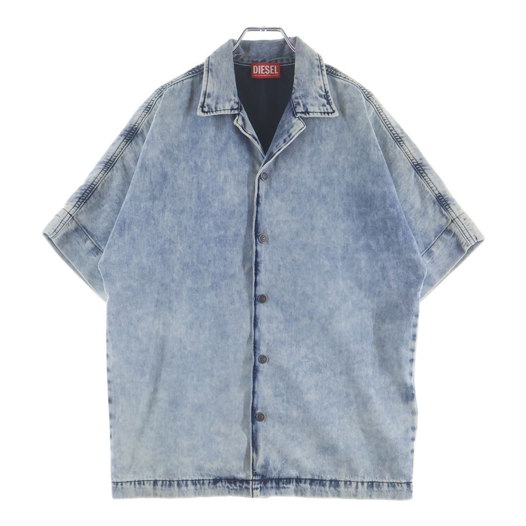 DIESEL (ディーゼル) D-Nabil-S バックロゴ 半袖デニムシャツ ヴィンテージ加工 スナップボタン ブルー A14228