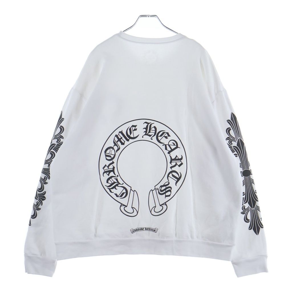 CHROME HEARTS (クロムハーツ) ホースシュー アームフローラルスウェット クルーネックスウェットトレーナー ホワイト