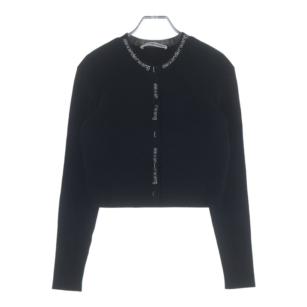 ALEXANDER WANG (アレキサンダーワン) Cropped Knit Cardigan クロップド ロゴ ニット カーディガン ブラック レディース 4KC3223017