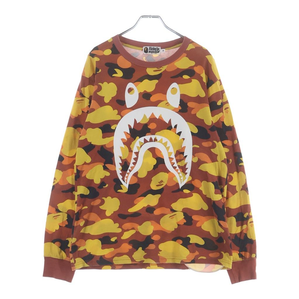 A BATHING APE (アベイシングエイプ) 1ST CAMO SHARK LONG SLEEVE TEE 1STカモ シャーク プリント長袖Tシャツ カットソー オレンジ